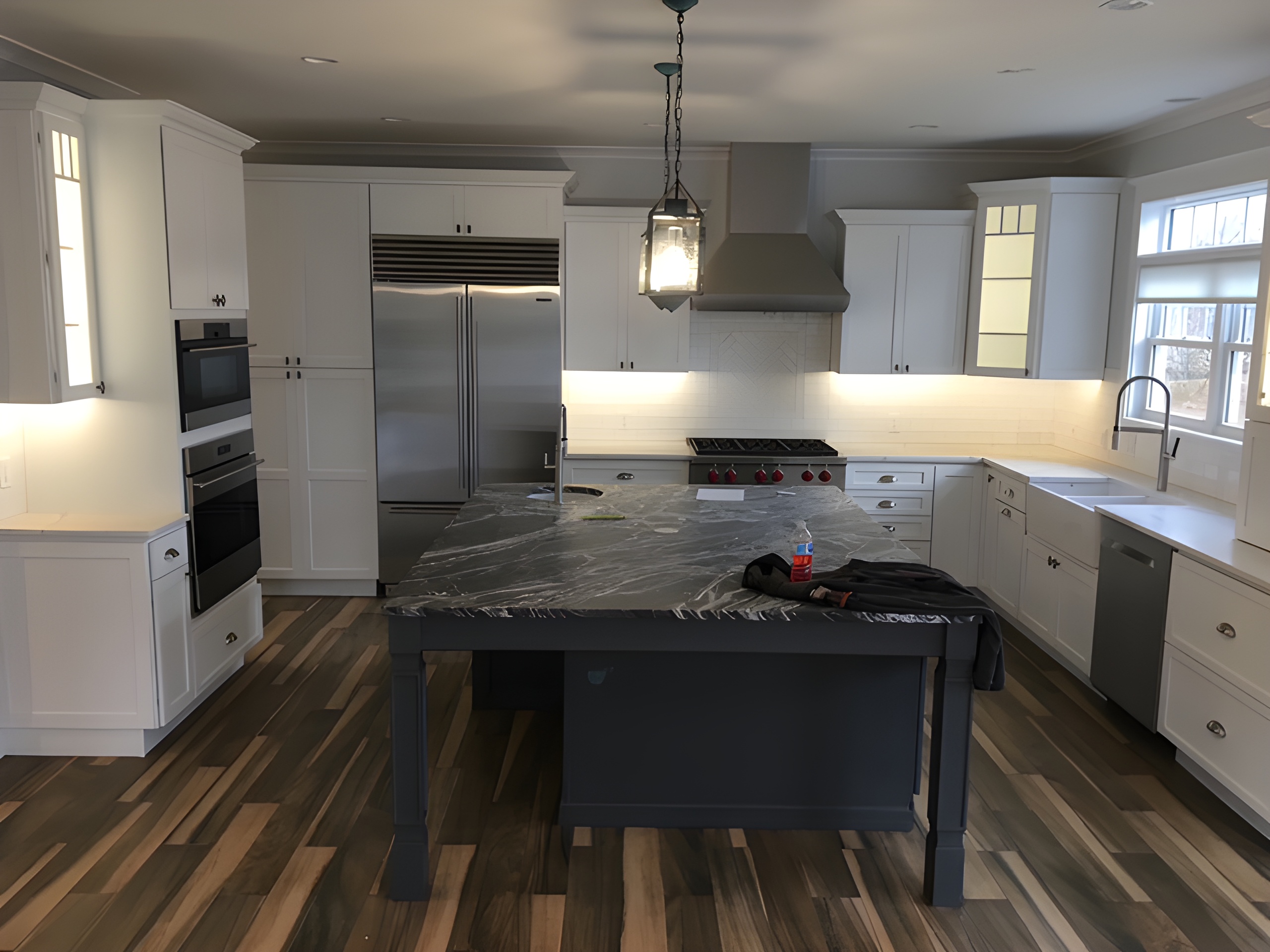 Residential construction site with skilled craftsmen